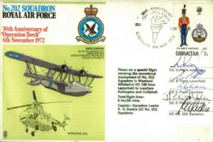 No 202 Squadron cover Signed by crew including OC 202 Squadron Sq L R.G Reekie