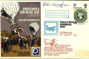 Philympia Air Mail Day cover Sgd Peter Vaughan