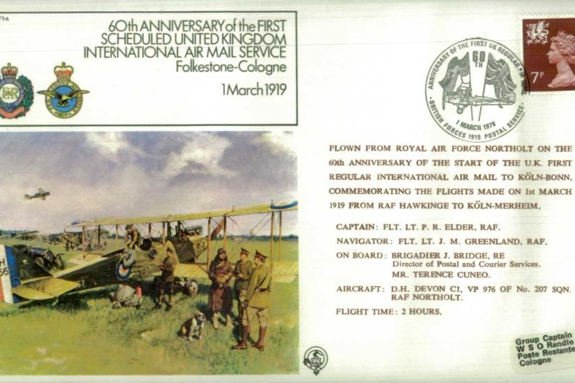 First scheduled UK International Air Mail Service cover