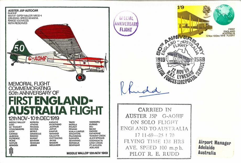 First England /Australia flight 1919 cover