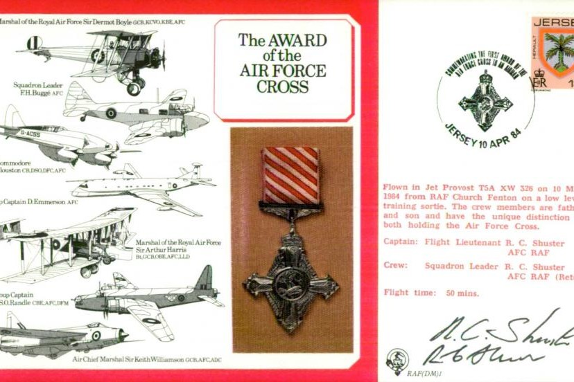 Air Force Cross cover. Signed Shuster AFC and Shuster AFC