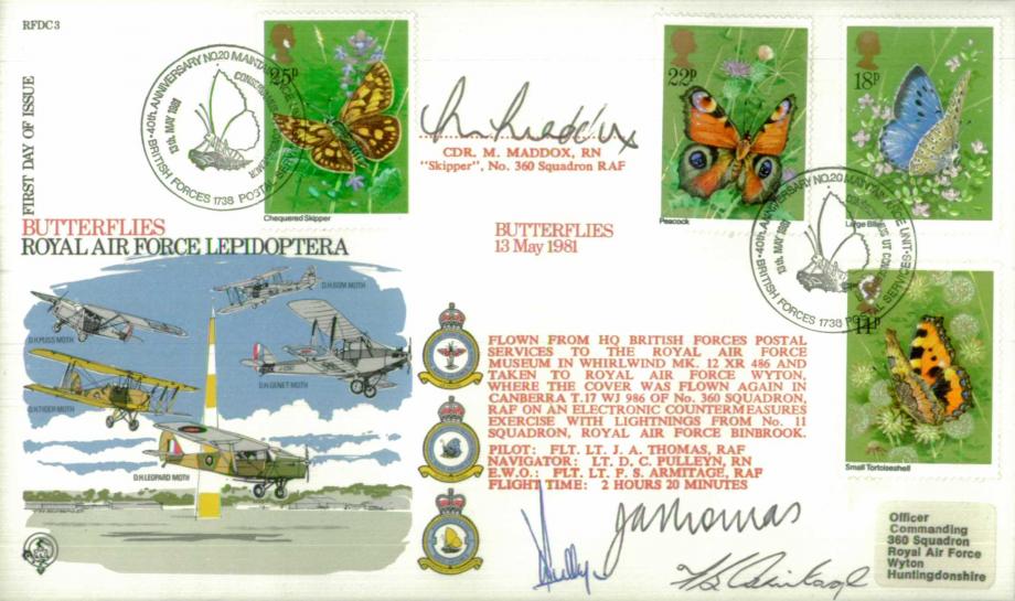 Lepidoptera Butterflies - 13th March 1981 FDC Sgd 4 crew