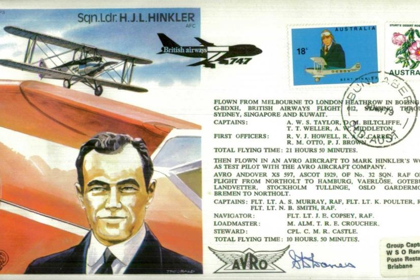 H J L Hinkler the Test Pilot cover Sgd S D Davies