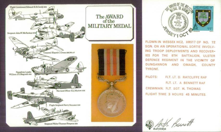 Military Medal cover Pilot signed by D Ratcliffe