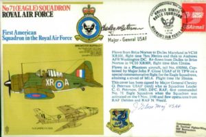 No 71(Eagle) Squadron cover Signed by  Chesley Peterson USAF Cdr of 71 Squadron from 1940 and John Glose USAF