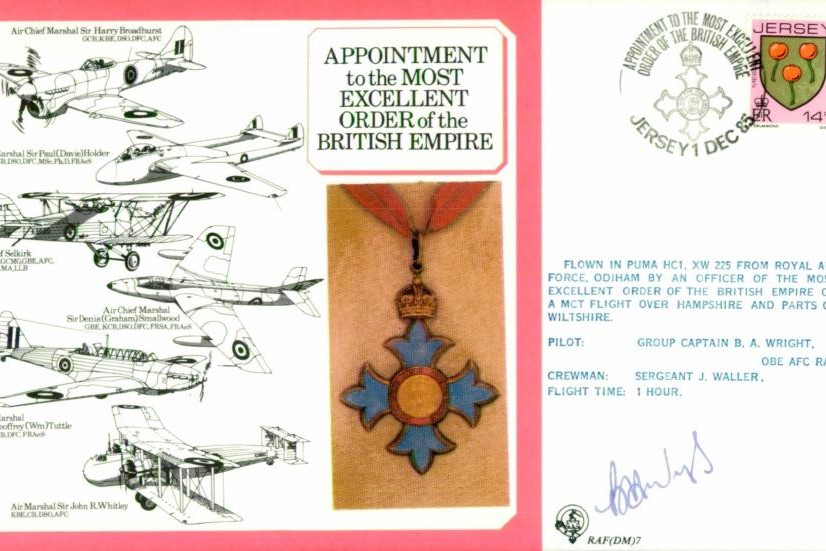 Order of the British Empire OBE cover Signed B A Wright