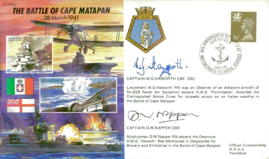 Battle of Cape Matapan cover Sgd Haworth and Napper
