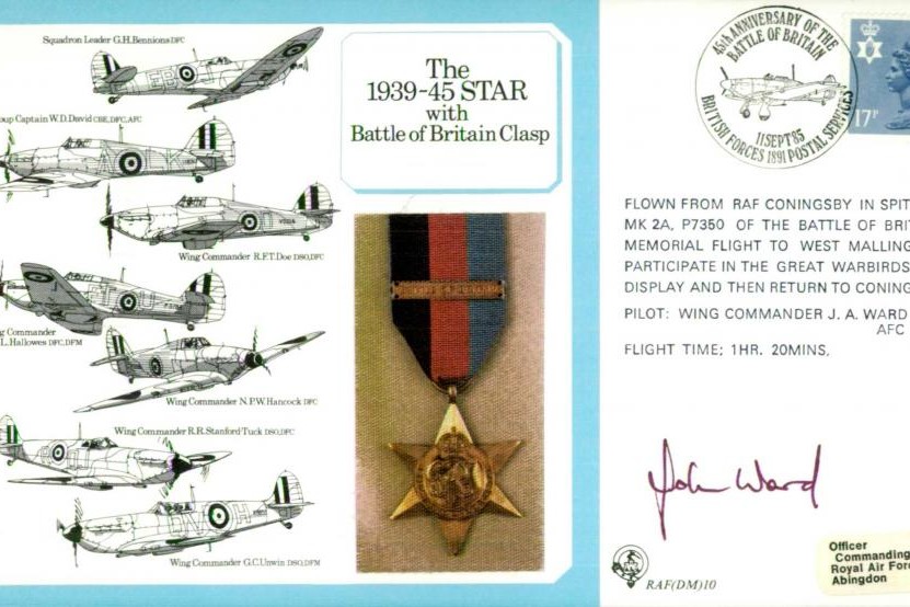1939-1945 Star with Battle of Britain Clasp cover signed