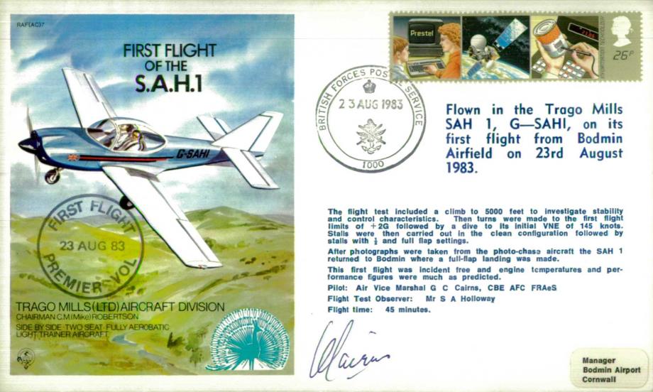 First Flight of the S.A.H.1 cover Sgd G Cairns