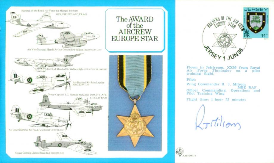 Aircrew Europe Star cover Signed R J Milsom