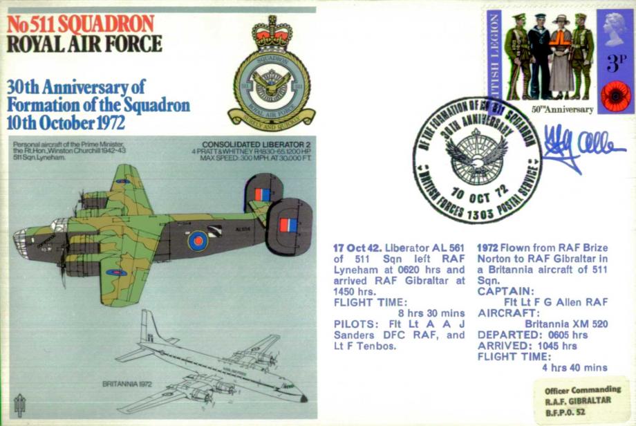 No 511 Squadron cover Pilot signed by Fl Lt F G Allen