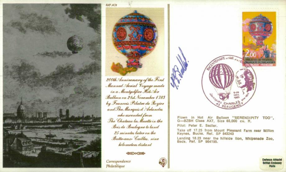 Montgolfier Balloon cover Pilot signed