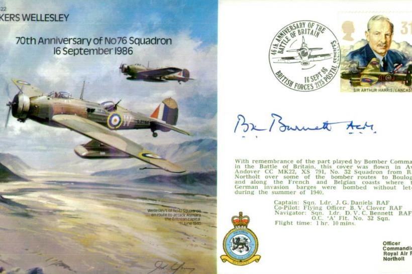 Vickers Wellesley cover 76 Squadron Signed Sir B Burnett
