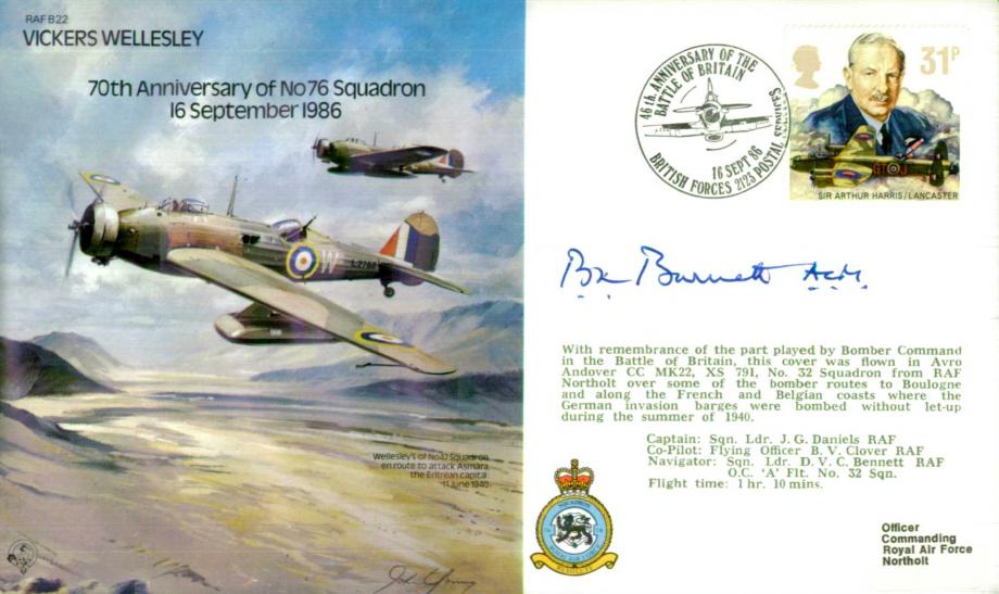 Vickers Wellesley cover 76 Squadron Signed Sir B Burnett