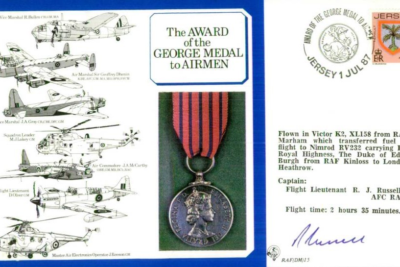 George Medal to Airmen cover Signed by R J Russell
