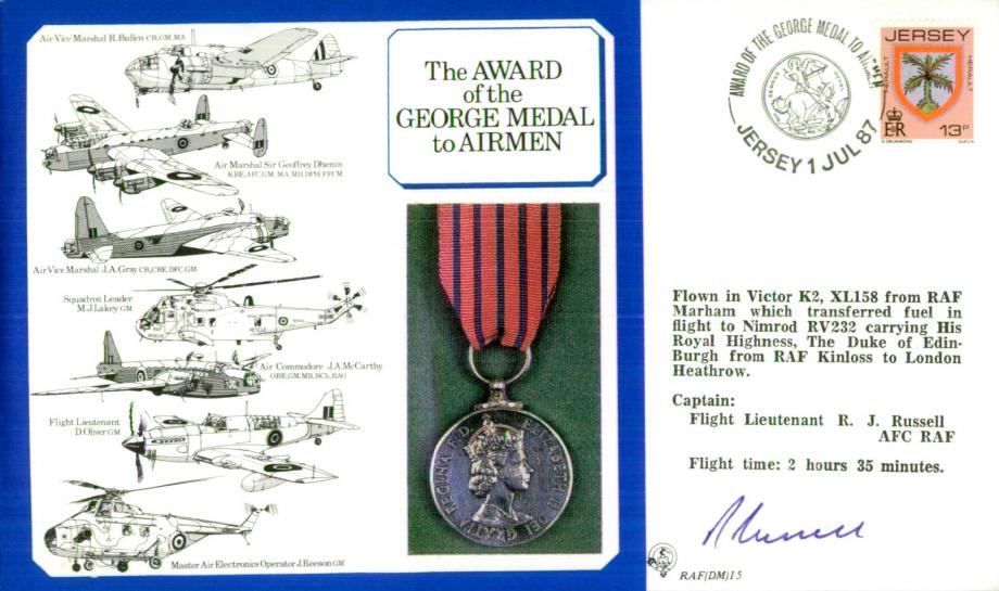 George Medal to Airmen cover Signed by R J Russell