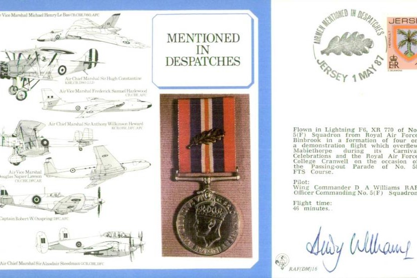 Mentioned in Despatches cover Pilot signed D A Williams