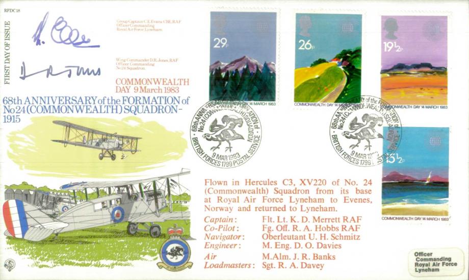 68th Anniversary of 24 Squadron FDC Sgd by C E Evans-OC RAF Lyneham WC D R Jones-OC 24 Squadron