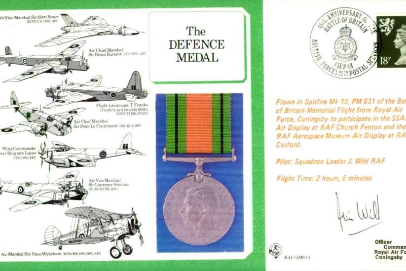 Defence Medal cover Signed L J Wild