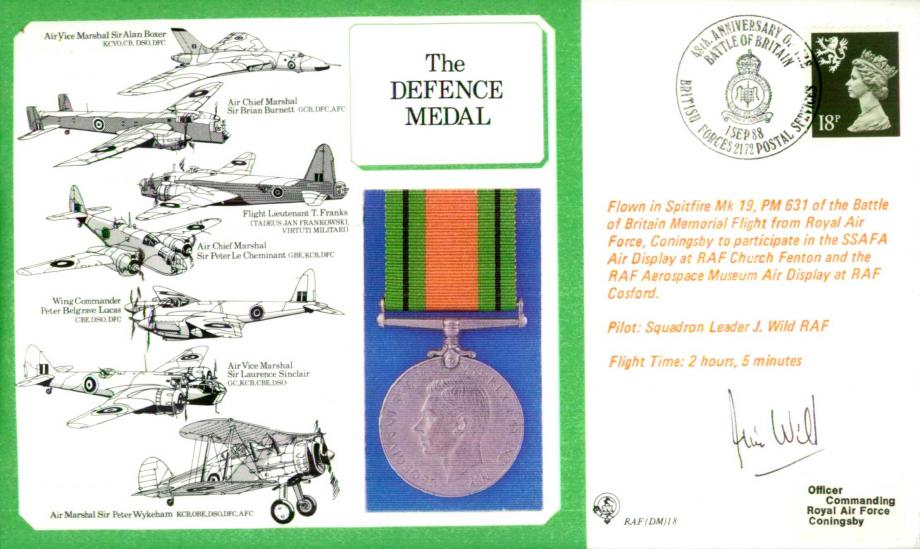 Defence Medal cover Signed L J Wild