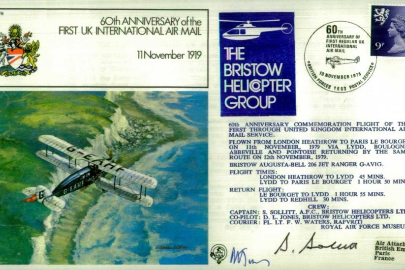 First UK International Air mail cover Sgd Sollitt