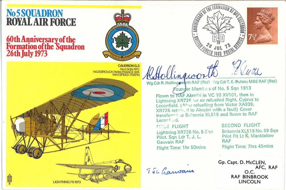 No 5 Squadron cover Signed by R Hollingsworth and T.E Guttery - founder members of No 5 Squadron in 1913