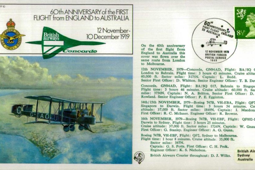 First flight from England to Australia cover