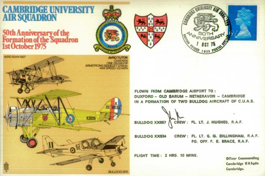 Cambridge University Air Squadron cover Sgd J Hughes