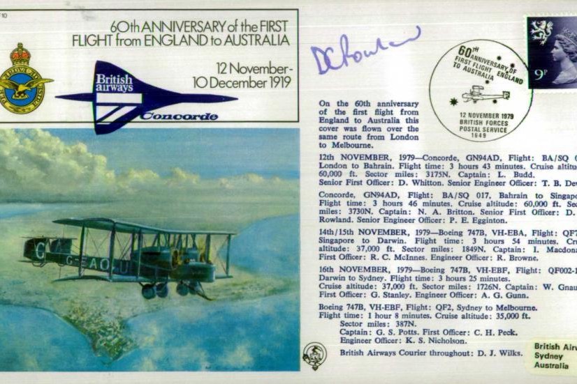 First flight from England to Australia cover