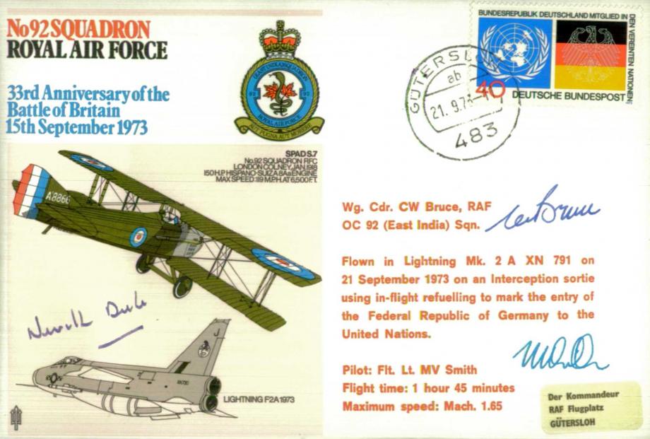 92 Squadron Cover Signed Neville Duke and C W Bruce