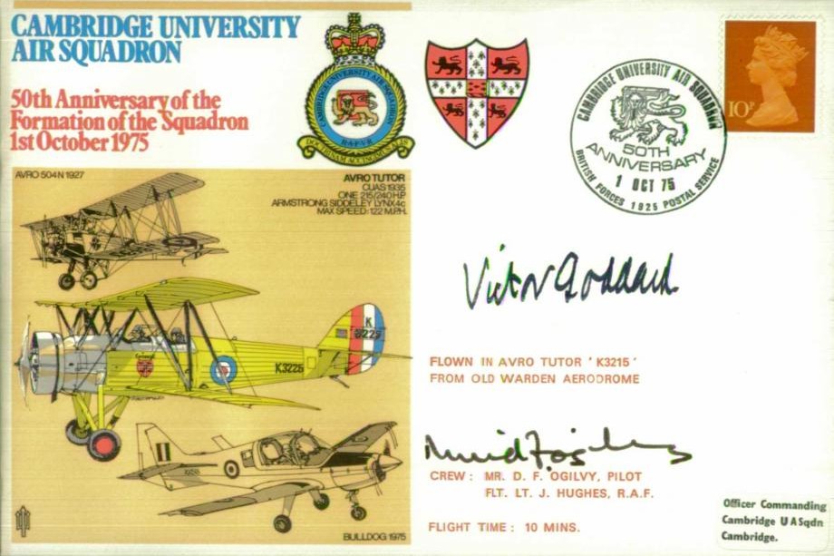 Cambridge University Air Squadron cover Signed by Tutor pilot D F Ogilvy and Sir Victor Goddard