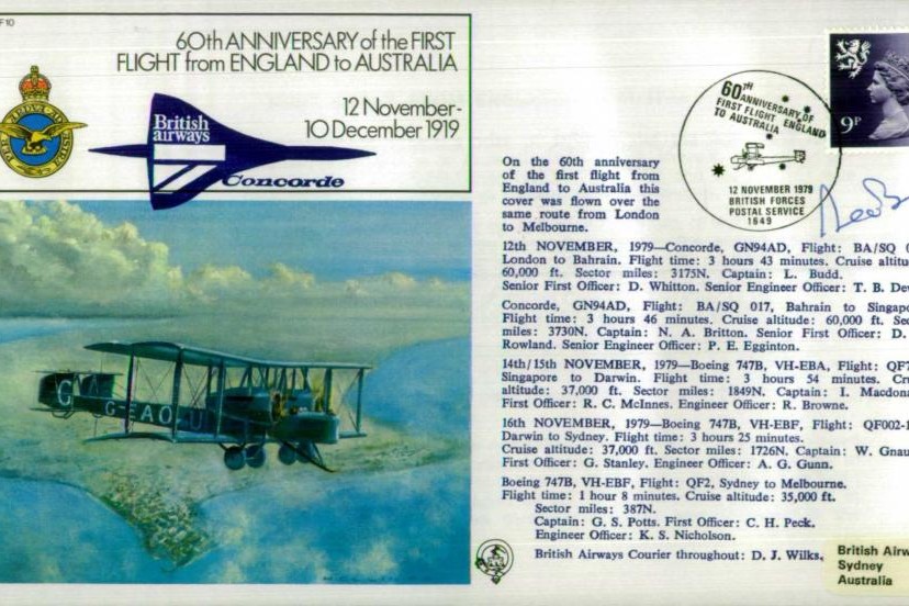 First flight from England to Australia cover