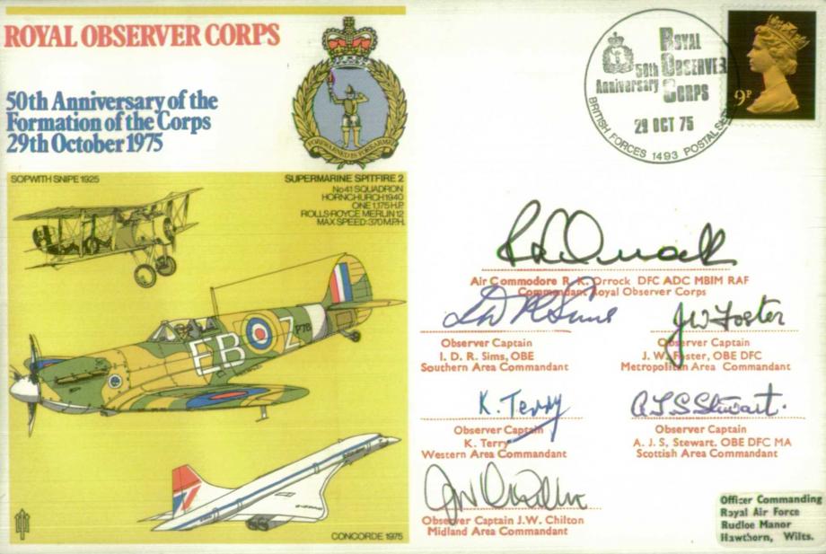 Royal Observer Corps cover Signed by 5 Observer Captains