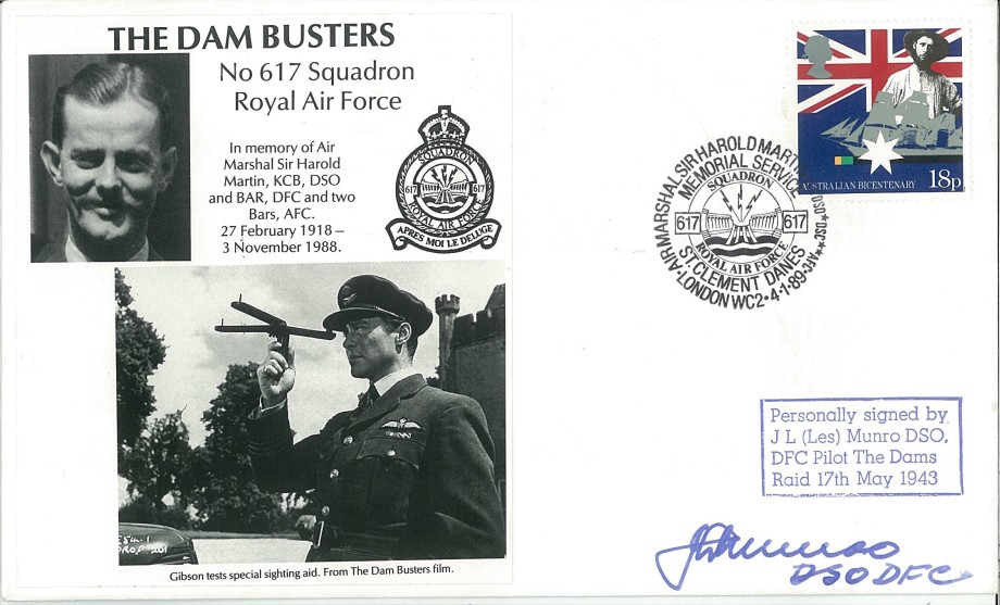 Dambusters 617 Squadron Cover Signed Les Munro Chastise