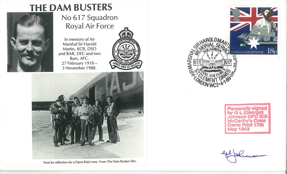 Dambusters 617 Squadron Cover Signed G L Johnson Mohne Dam