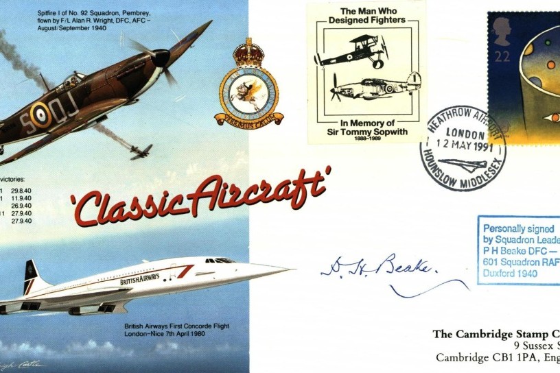 Spitfire Cover Signed By The BoB Pilot P H Beake Of 601 Squadron