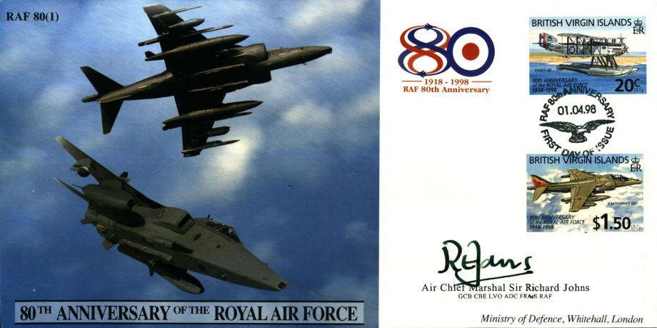 80th Anniversary of the RAF cover Sgd Sir R Johns