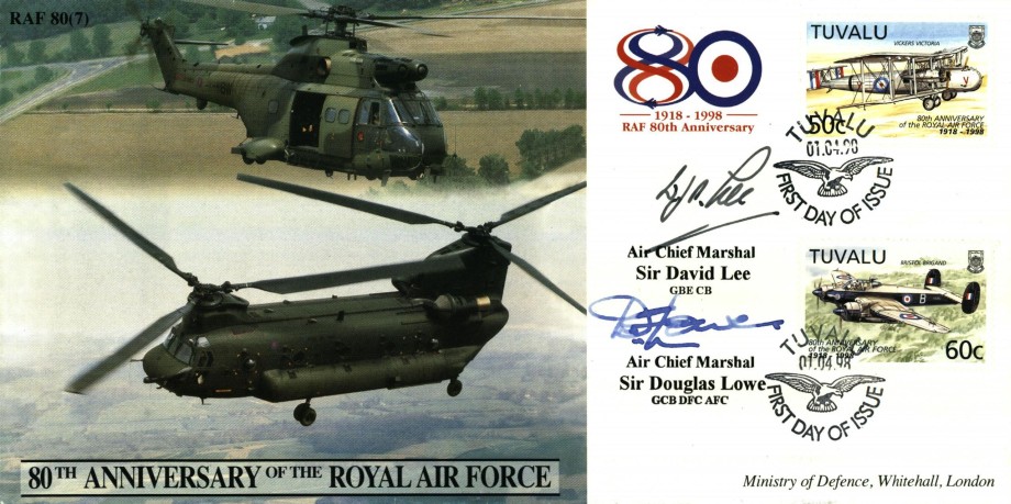 80th Anniversary Of The RAF Cover Signed Sir D Lee And Sir D Lowe