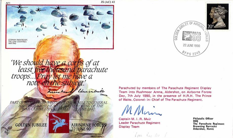 Golden Jubilee of Airborne Forces cover Signed M Muir