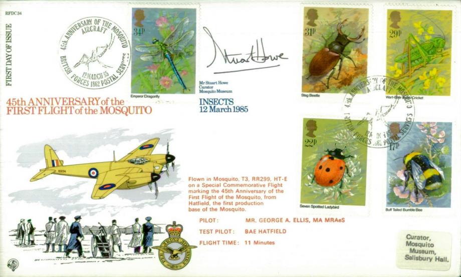 Mosquitos First Flight FDC Signed by S.Howe - Curator of the Mosquito Museum