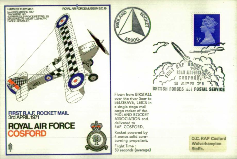 First RAF Rocket Mail 1971 cover