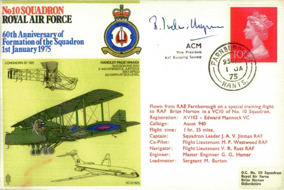 No 10 Squadron cover Signed by ACM Sir Ronald Ivelaw-Chapman a member of 10 Squadron in 1918