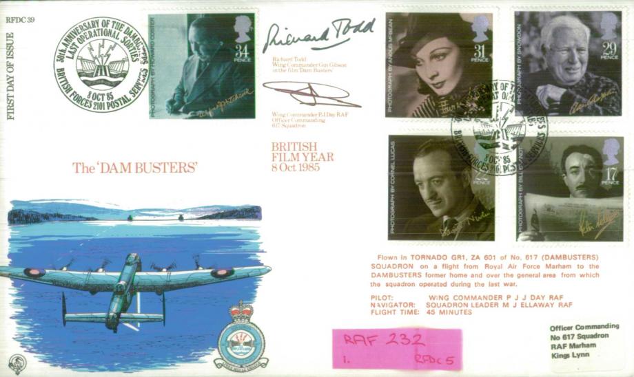The Dambusters FDC-8-10-85 Sgd by Richard Todd who played Guy Gibson and P J Day-OC 617 Sqn