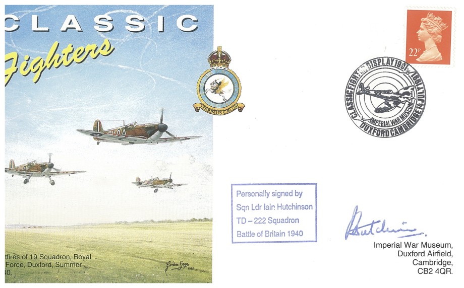 Battle of Britain cover Sgd I Hutchinson a BoB Pilot 222 Sq and 236 Squadron