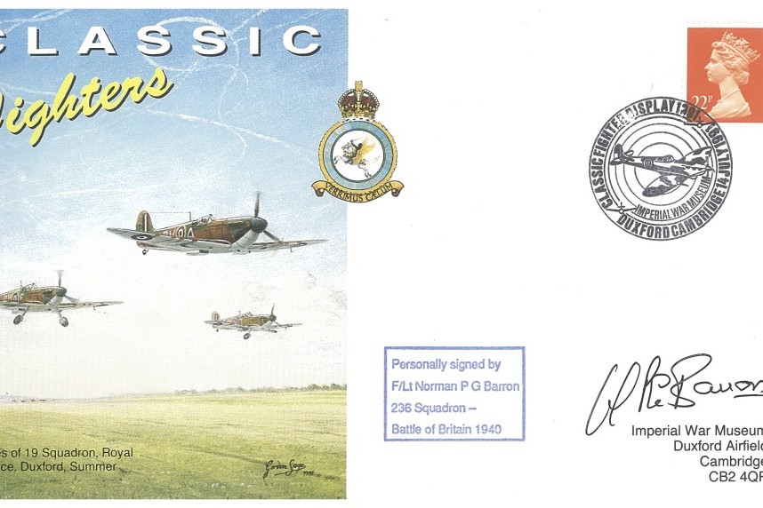 Battle of Britain cover Sgd BoB pilot N P G Barron with 236 Sq