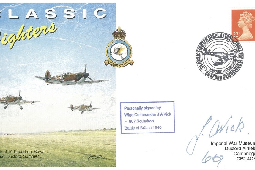 Battle of Britain cover Sgd by BoB pilot J A Vick with 607 Sq