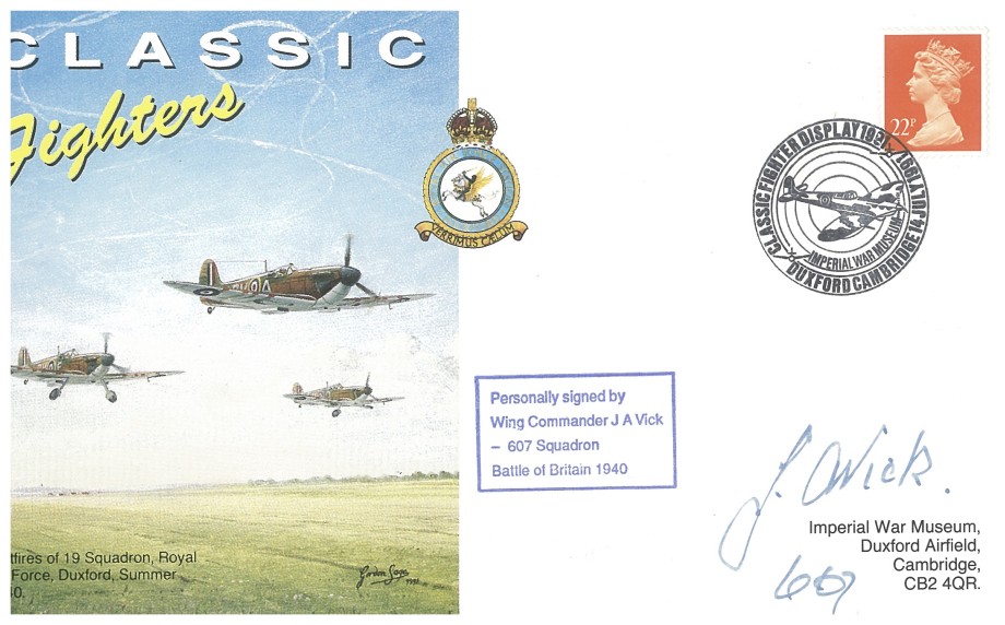 Battle of Britain cover Sgd by BoB pilot J A Vick with 607 Sq