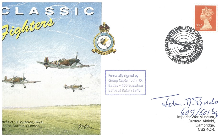 Battle of Britain cover Sgd by BoB pilot J D Bisdee with 609 Sq