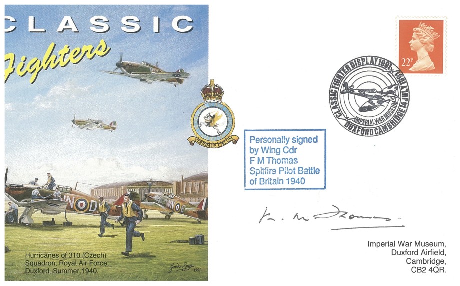 Battle of Britain cover Sgd by BoB pilot F M Thomas with 152 Sq