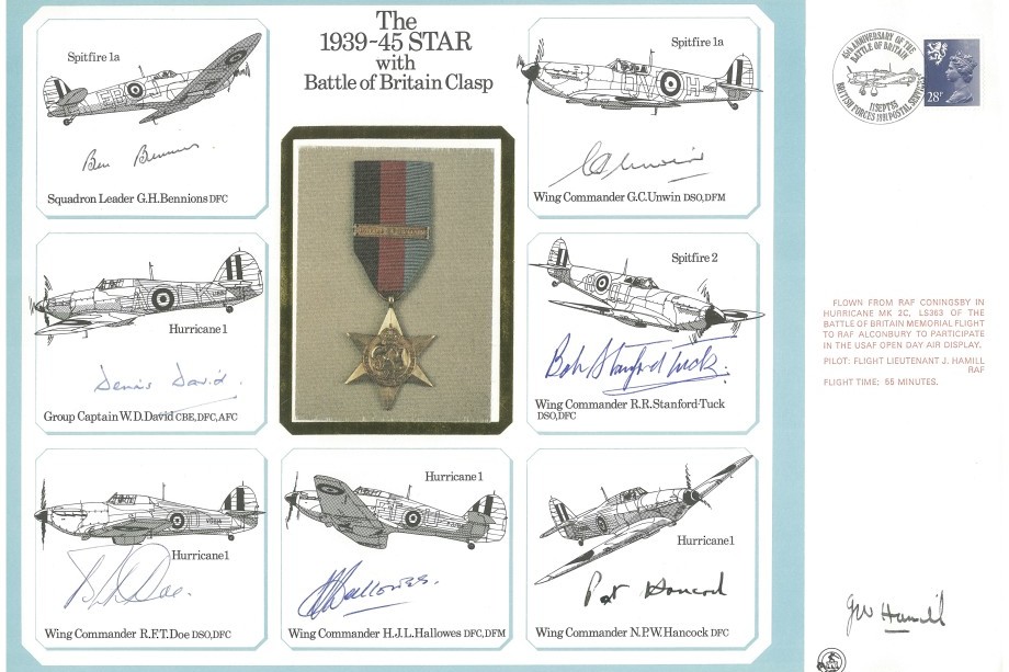 The 1939 - 1945 Star with Battle of Britain Clasp. Large signed cover